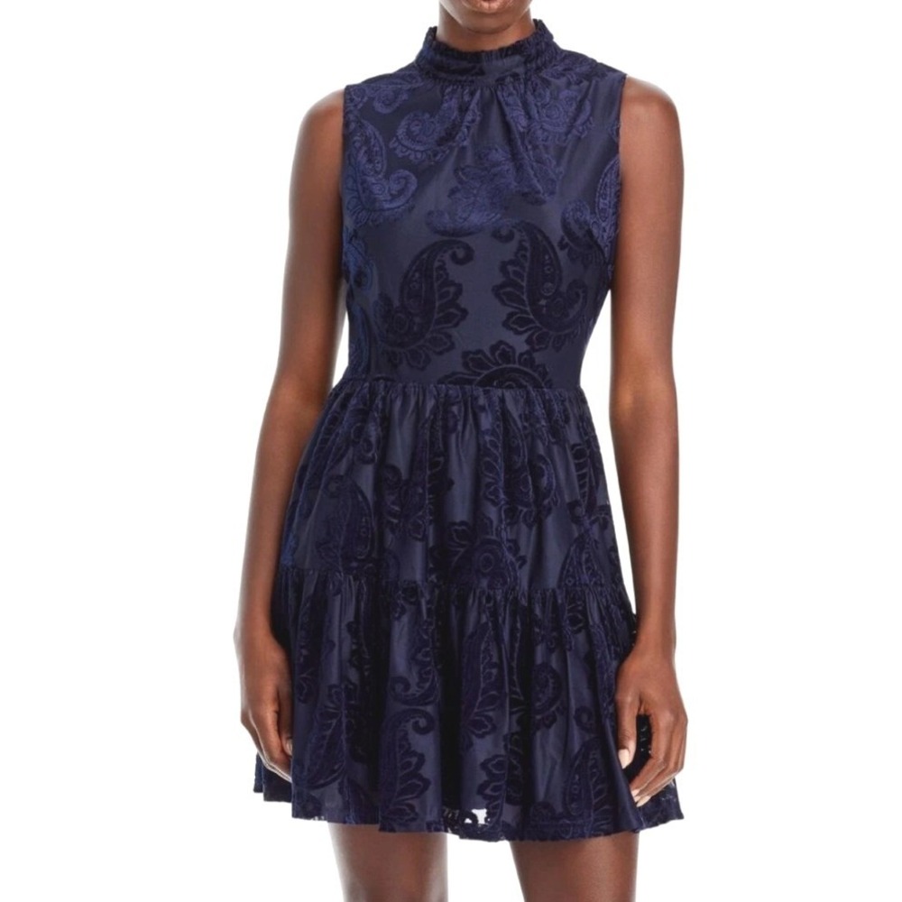 Aqua Womens Navy Blue Sleeveless Velvet Burnout Shift Dress NWT - Size Small